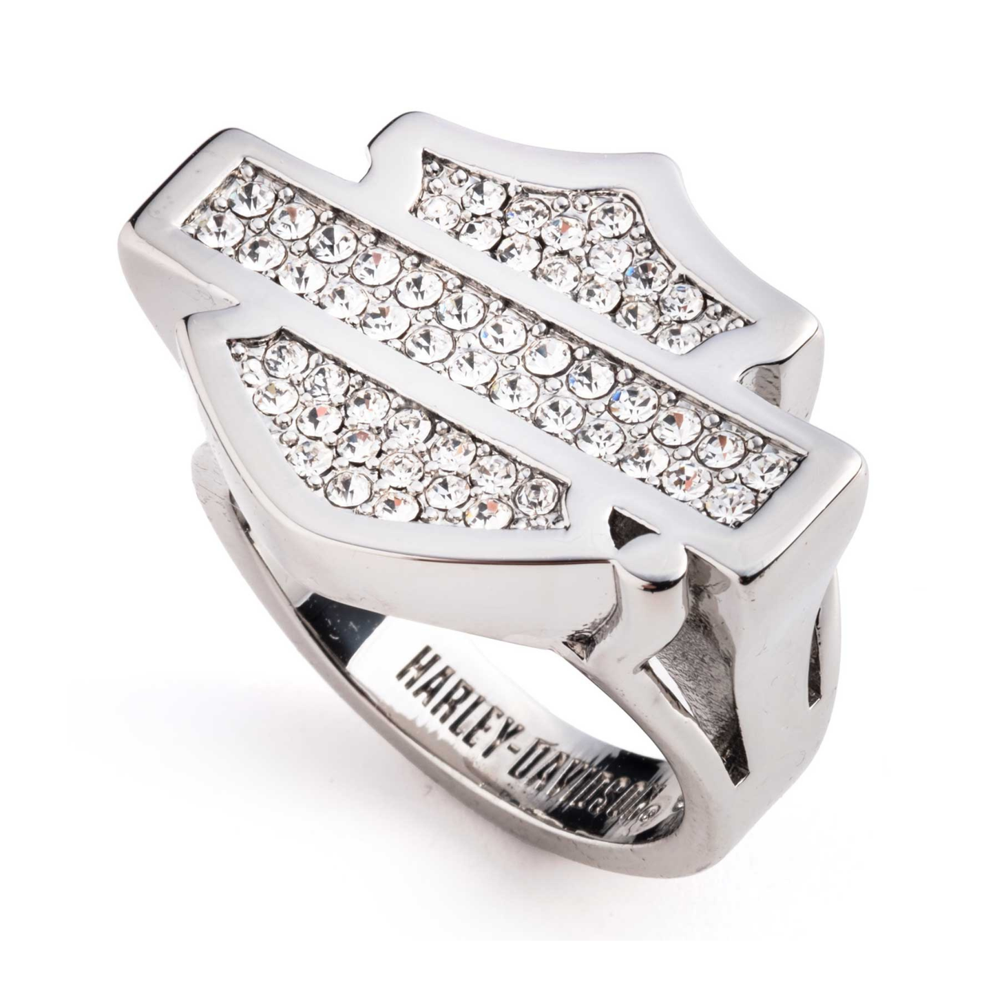 Harley-Davidson® Women's Paved Crystal Bar & Shield Logo Ring - Sterling Silver