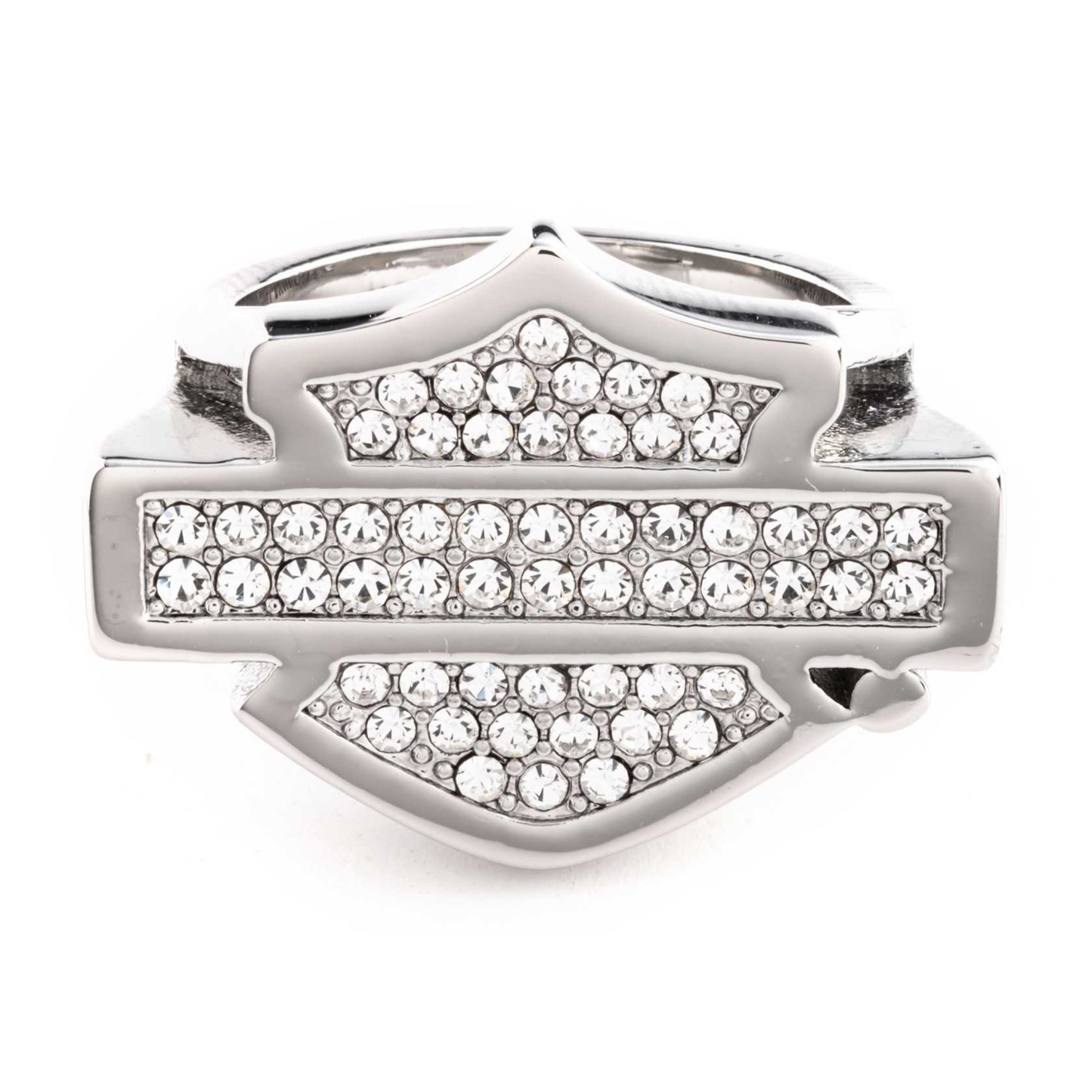 Harley-Davidson® Women's Paved Crystal Bar & Shield Logo Ring - Sterling Silver