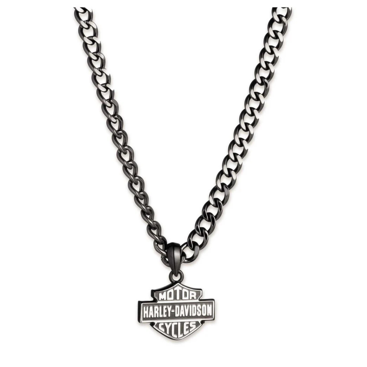 Harley-Davidson® Men's B&S Stud 24" Pendant Stainless Steel Necklace - Black