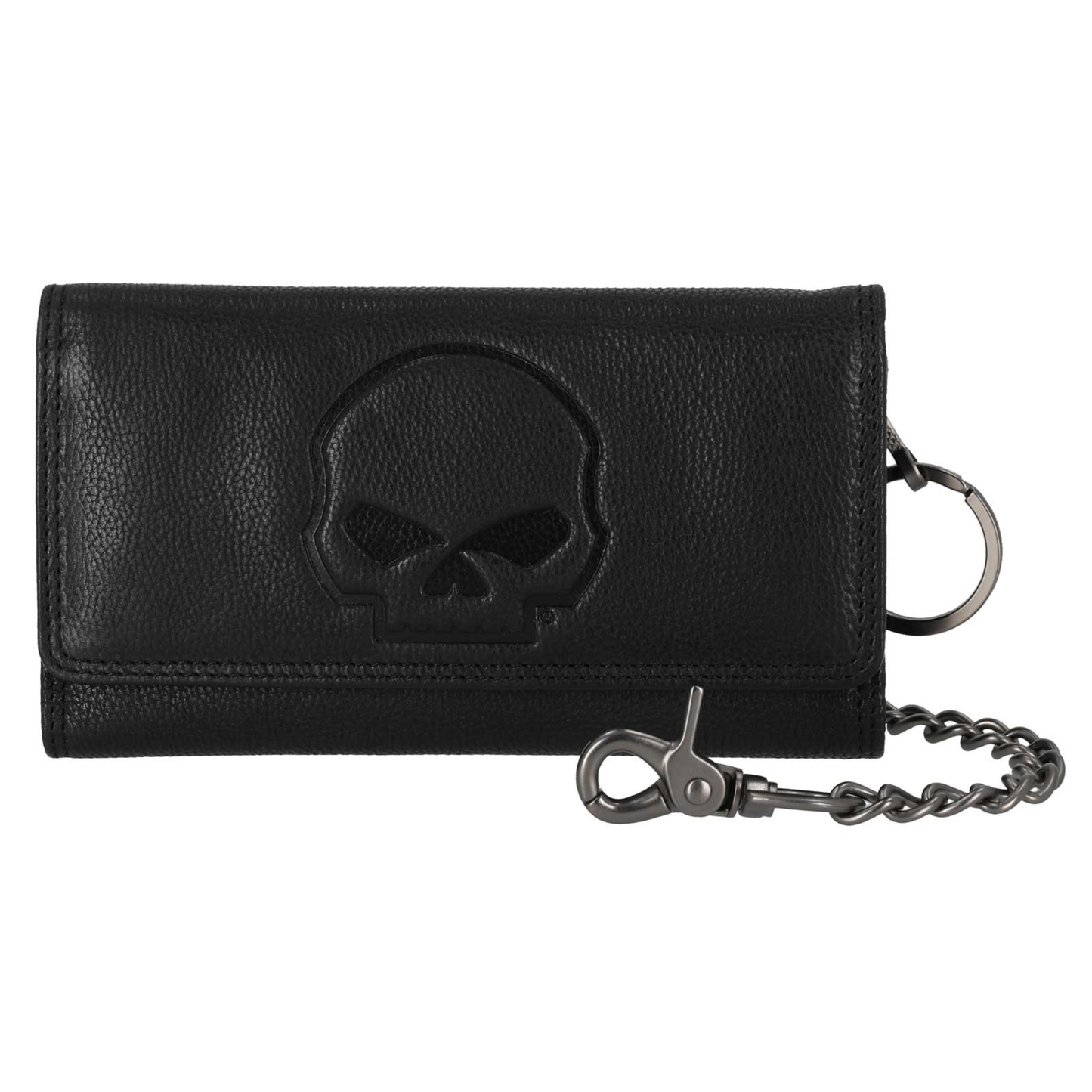 Harley-Davidson® Men's Skull Embossed Trucker Biker Chain Leather Wallet - Black