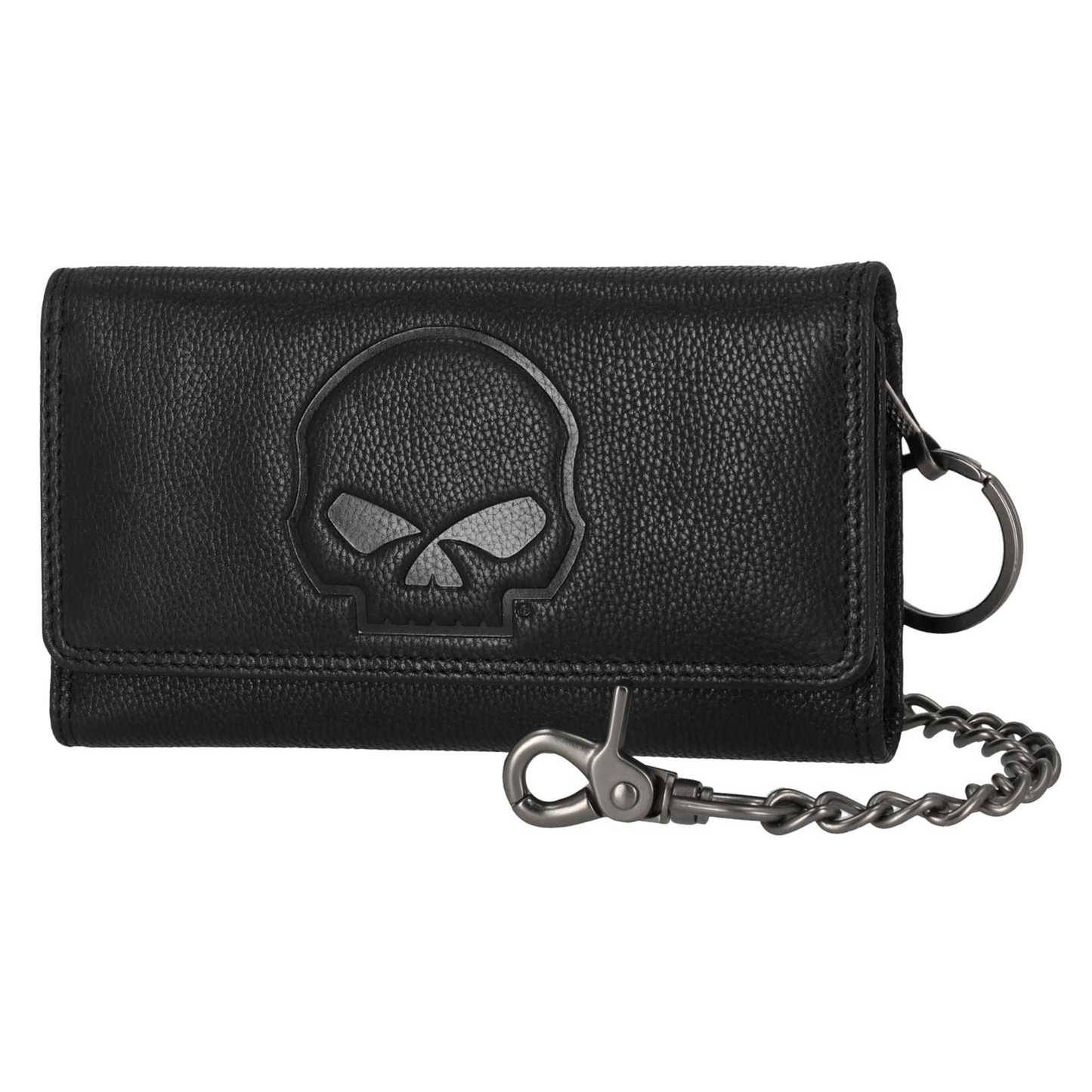 Harley-Davidson® Men's Skull Embossed Trucker Biker Chain Leather Wallet - Black