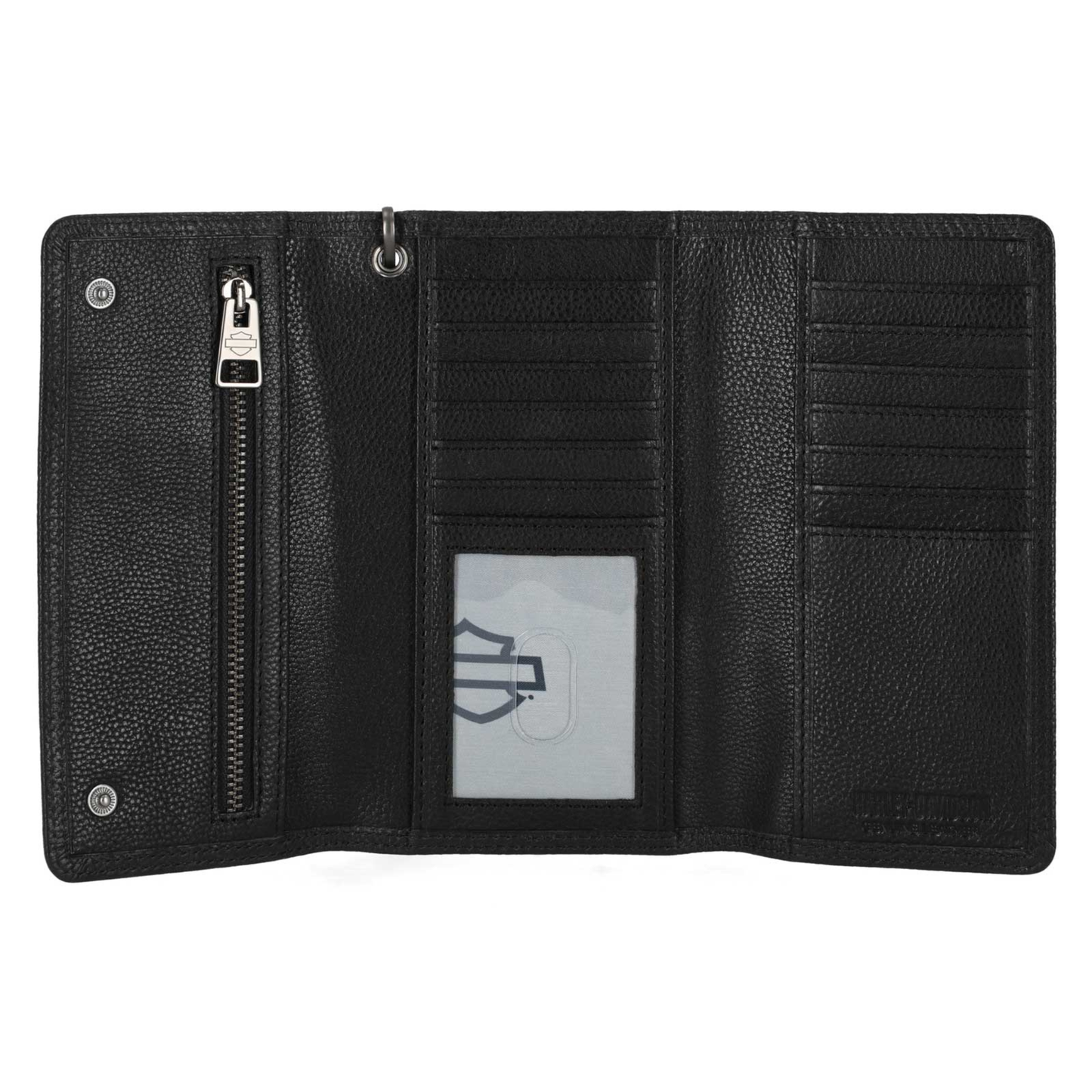 Harley-Davidson® Men's Skull Embossed Trucker Biker Chain Leather Wallet - Black