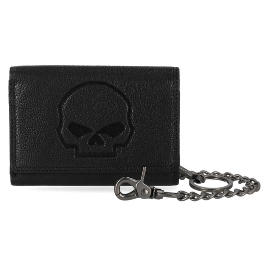 Harley-Davidson® Men's Skull Embossed Medium Biker Chain Leather Wallet - Black