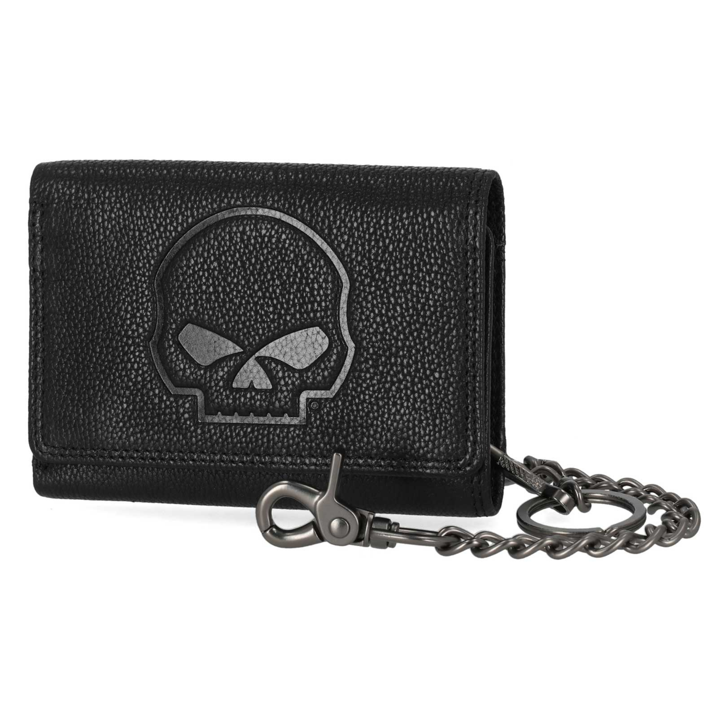 Harley-Davidson® Men's Skull Embossed Medium Biker Chain Leather Wallet - Black