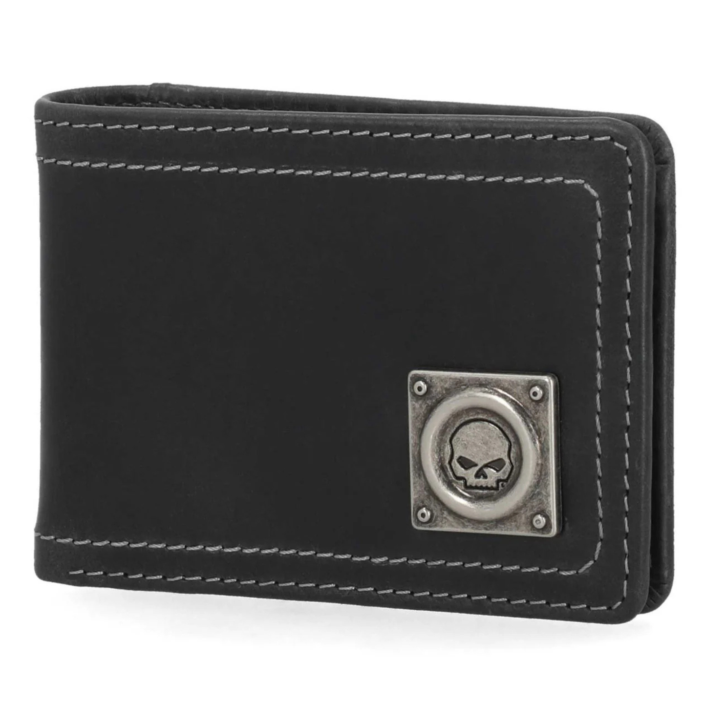 Harley-Davidson® Men's Willie G Skull Stitch Front Pocket Leather Wallet - Black