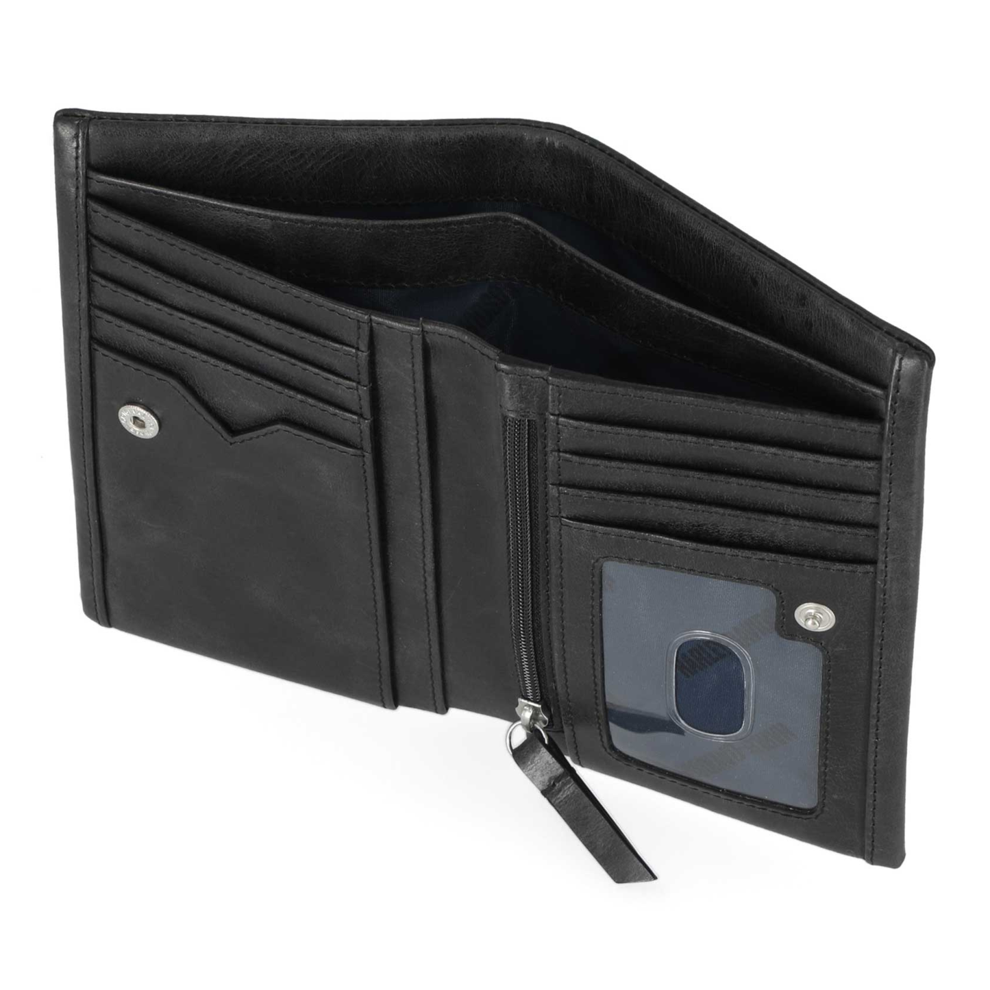 Harley-Davidson® Women's Universal Classic Slim Bi-Fold Leather Wallet - Black