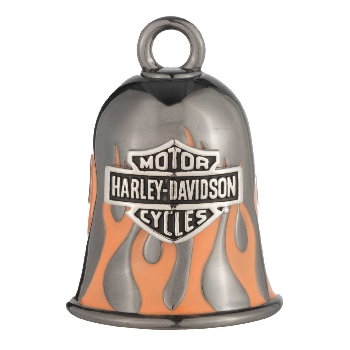 Harley-Davidson® Hematite Plated Orange Flames Bar & Shield Logo Ride Bell - Black