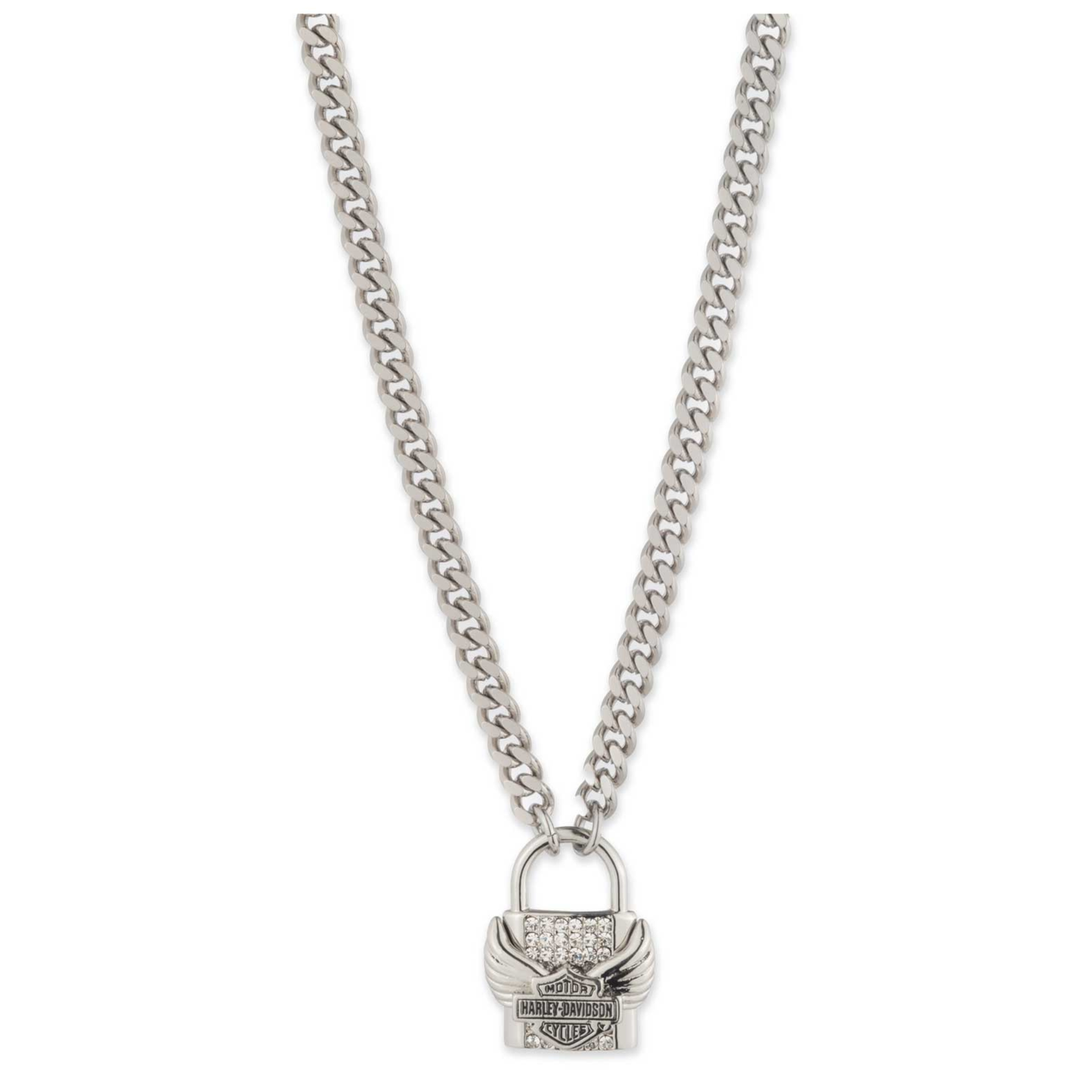 Harley-Davidson® Women's 16 in Bar & Shield Winged Lock Pendant Necklace - Silver