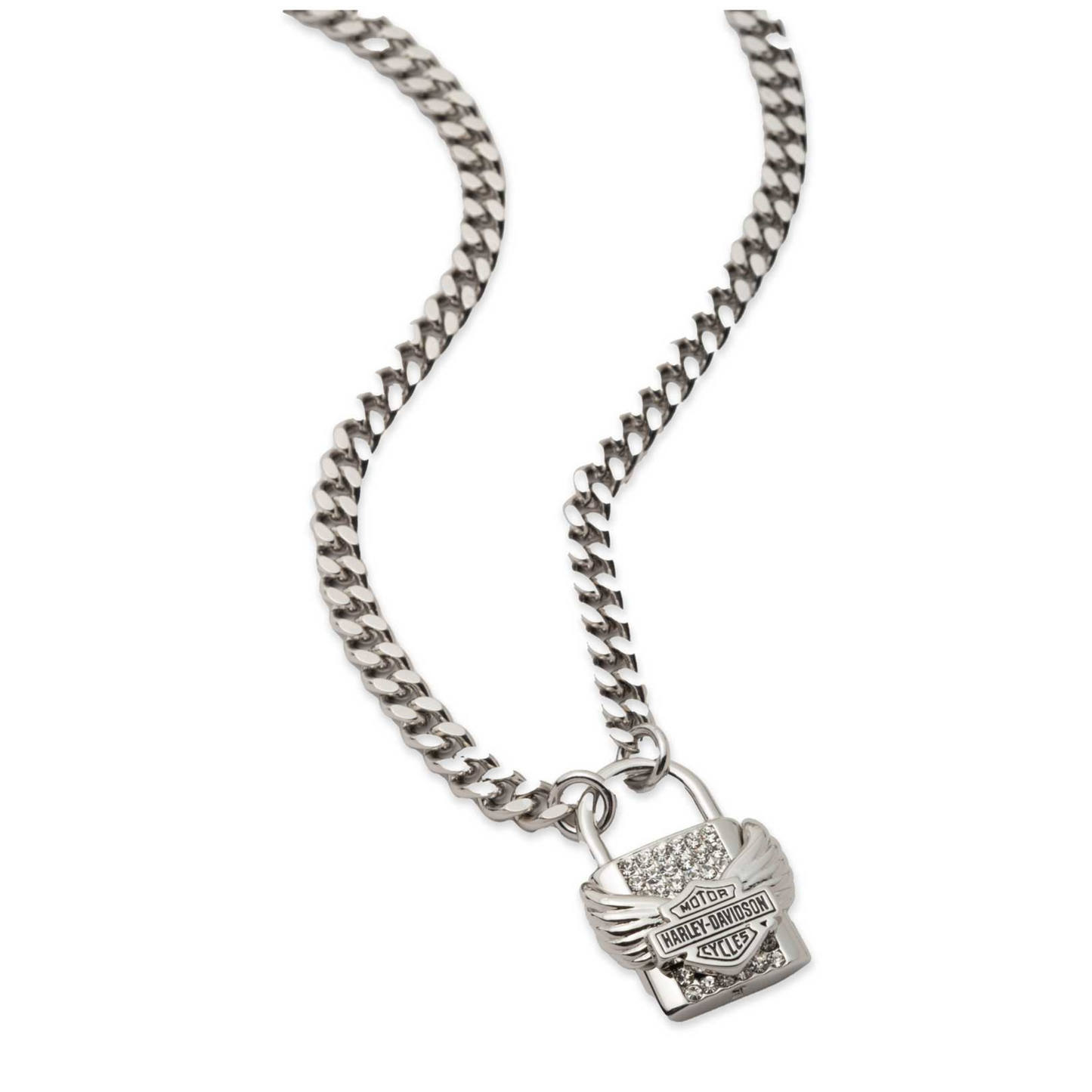 Harley-Davidson® Women's 16 in Bar & Shield Winged Lock Pendant Necklace - Silver