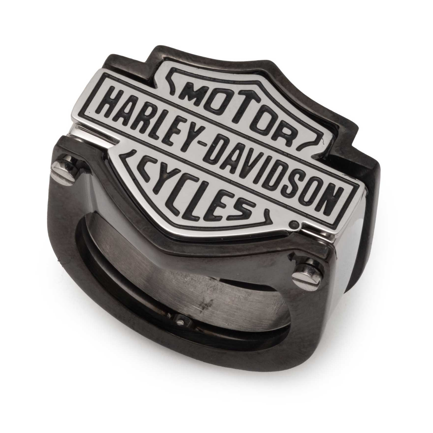 Harley-Davidson® Men's Two-Tone Bar & Shield Bolt Stainless Steel Ring - Black