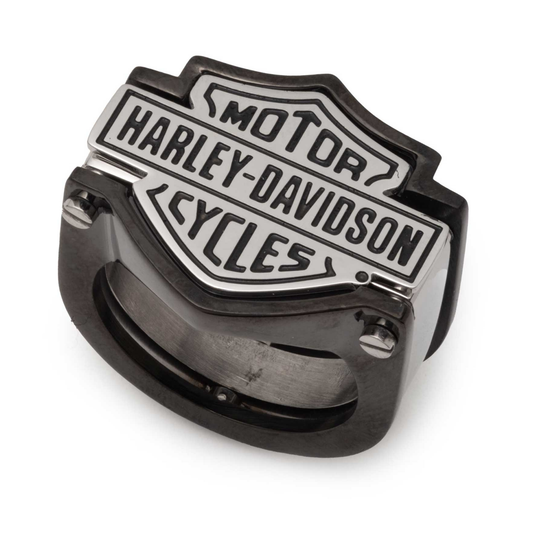 Harley-Davidson® Men's Two-Tone Bar & Shield Bolt Stainless Steel Ring - Black