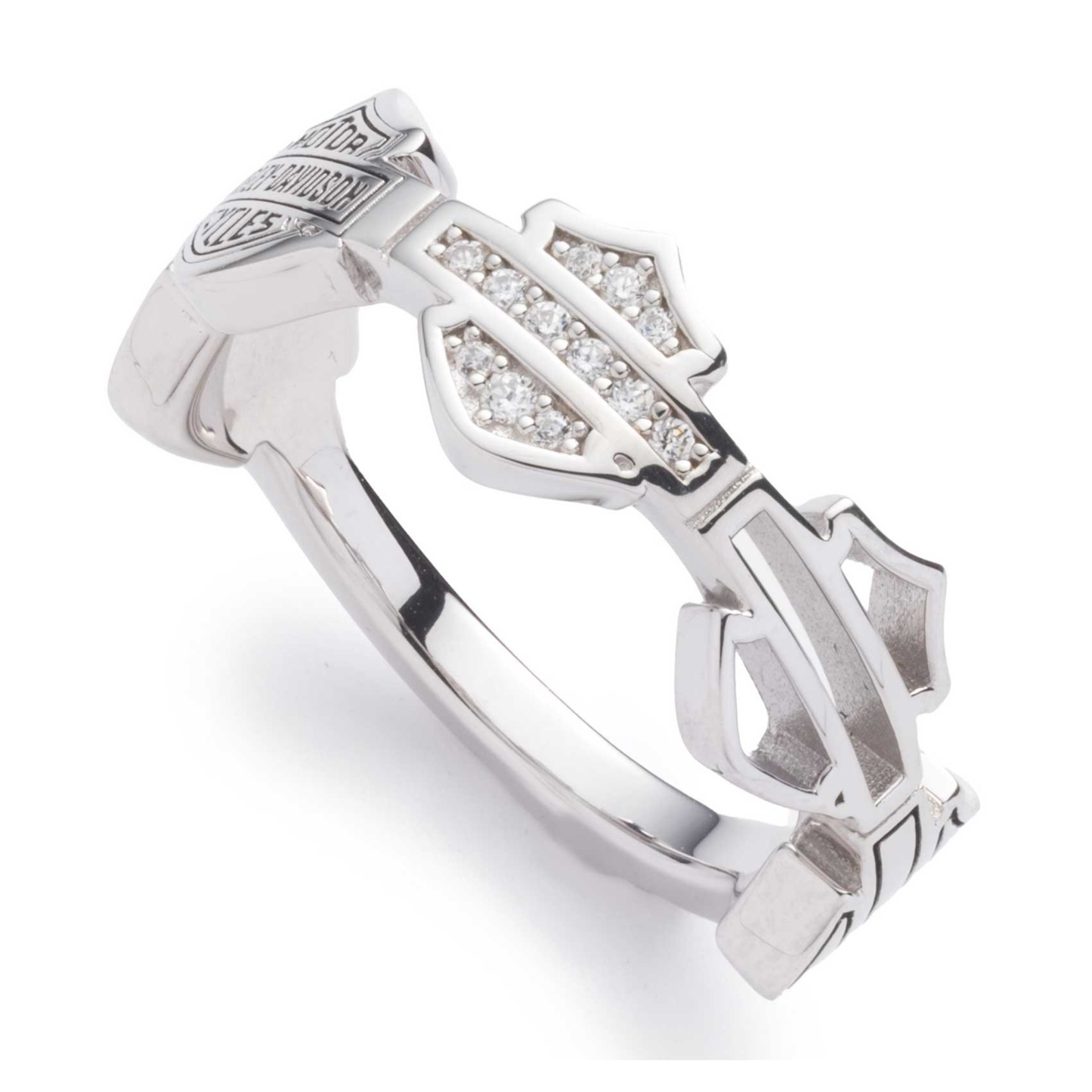 Harley-Davidson® Women's Crystal Multi Bar & Shield Logos Silver Plated Ring