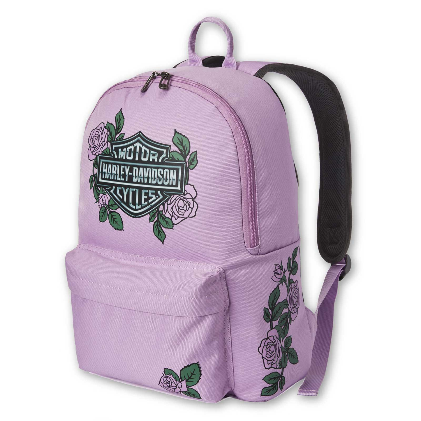 Harley-Davidson® Bar & Shield Roses Graphic Backpack w/ Adjustable Straps - Pink