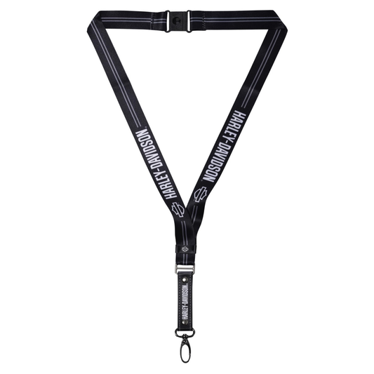 Harley-Davidson® Bar & Shield Text Logo Lanyard - Black & White