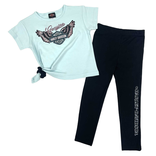 Harley-Davidson® Girls' 2 Piece Infant Pant Set w/ Hair Tie - Teal/Black