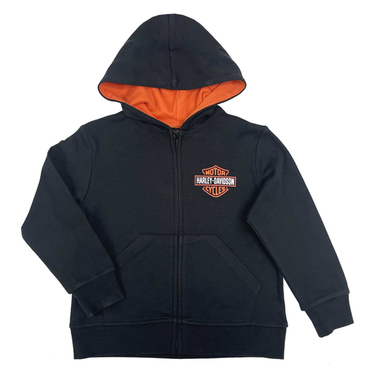Harley-Davidson® Boys' Bar & Shield Logo Knit Zip-Up Hoodie - Black/Orange
