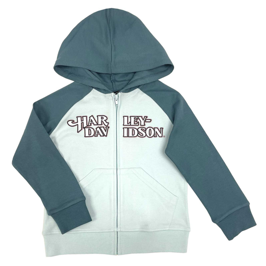 Harley-Davidson® Girls' Glittery Knit Colorblocked Zip-Up Hoodie - Blue