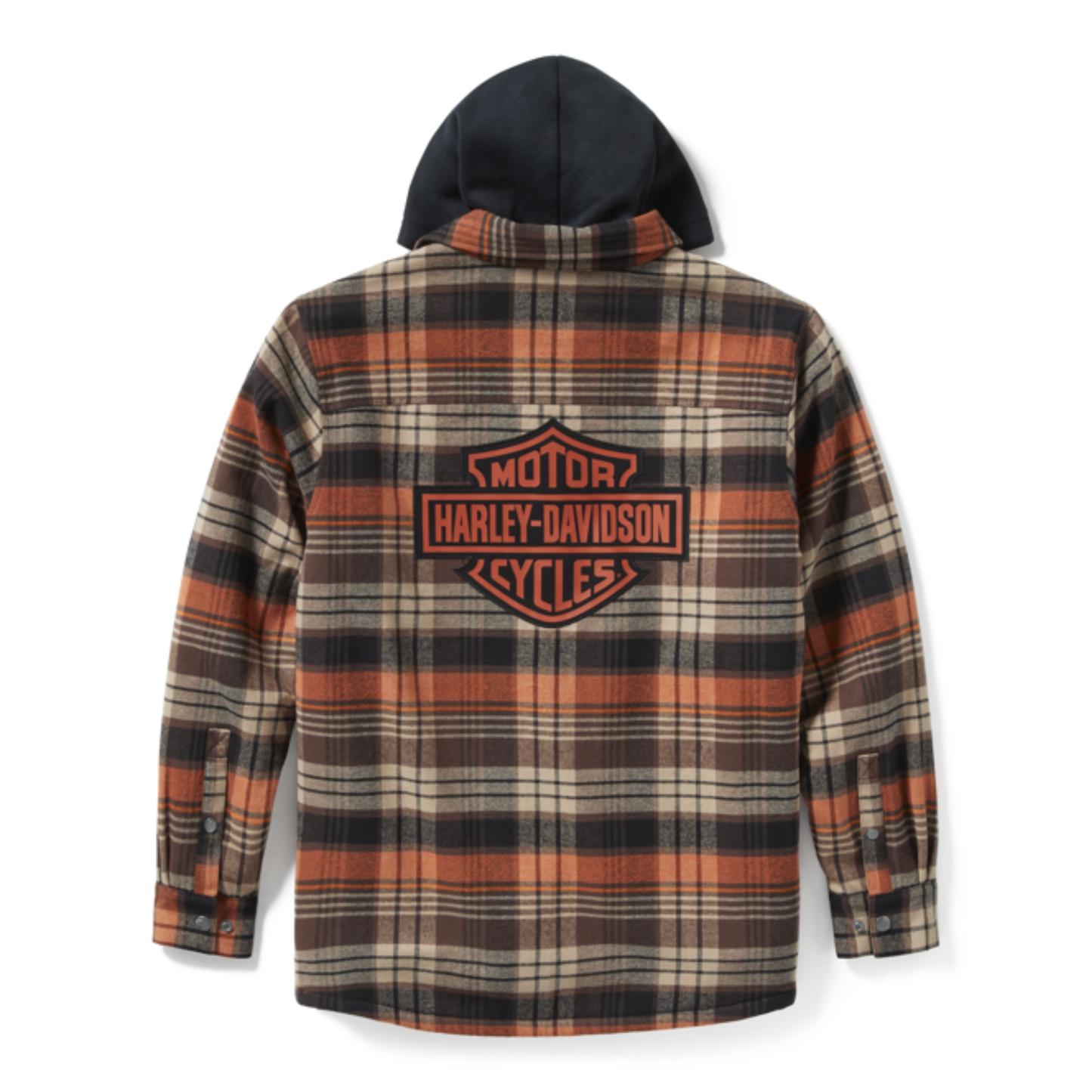 Harley-Davidson® Men's Hooded Shirt Jacket- Black/Brown Plaid