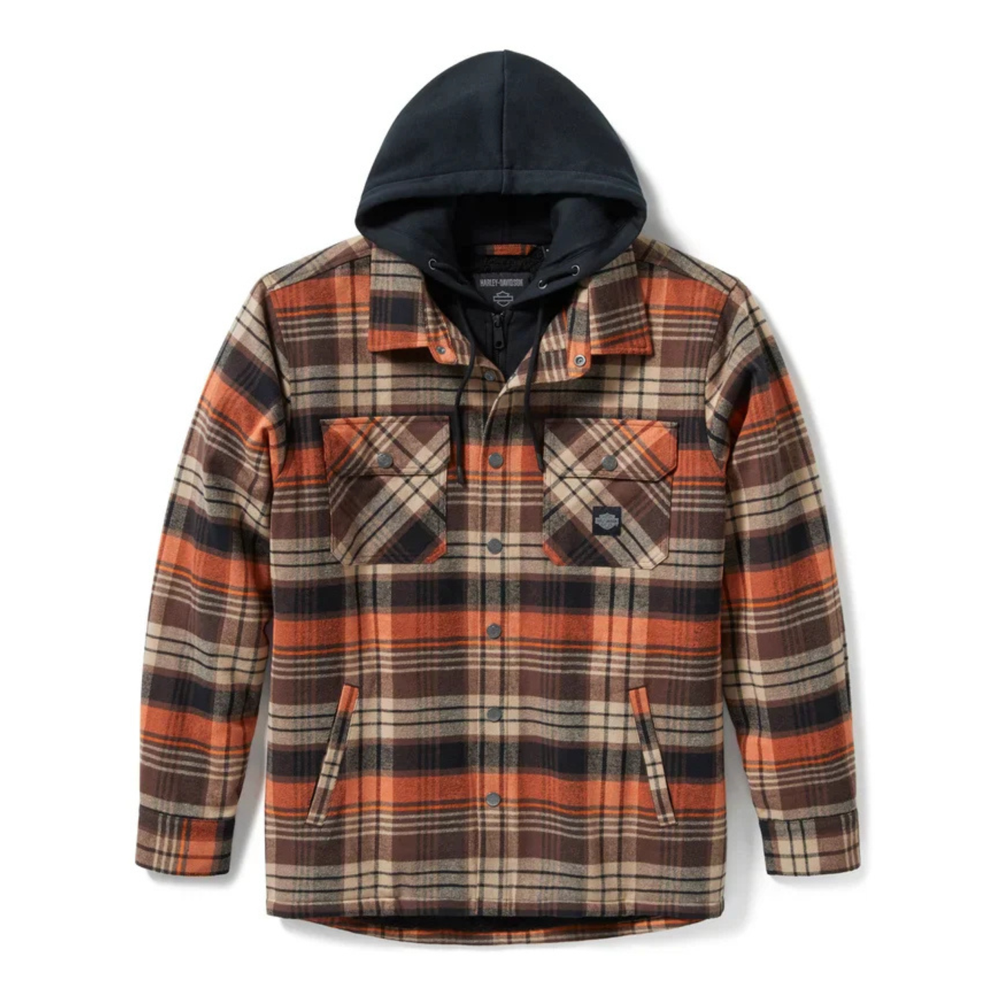 Harley-Davidson® Men's Hooded Shirt Jacket- Black/Brown Plaid