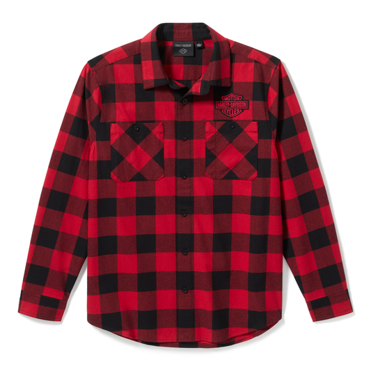 Harley-Davidson® Men's Bar & Shield Buffalo Check Flannel - Red Plaid