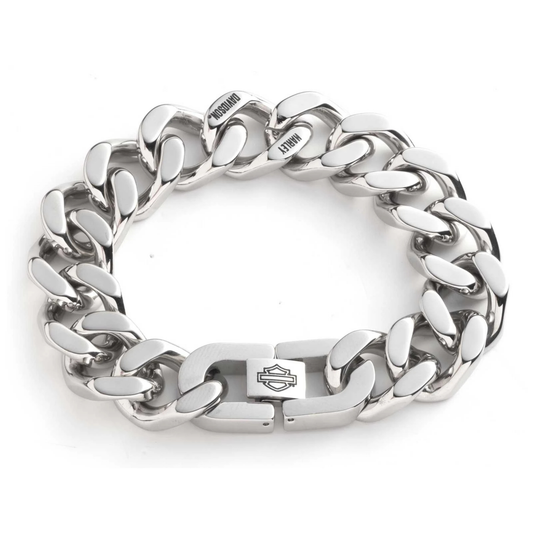 Harley-Davidson® Men's 9 in Script Curb Chain Link Bracelet - Stainless Steel