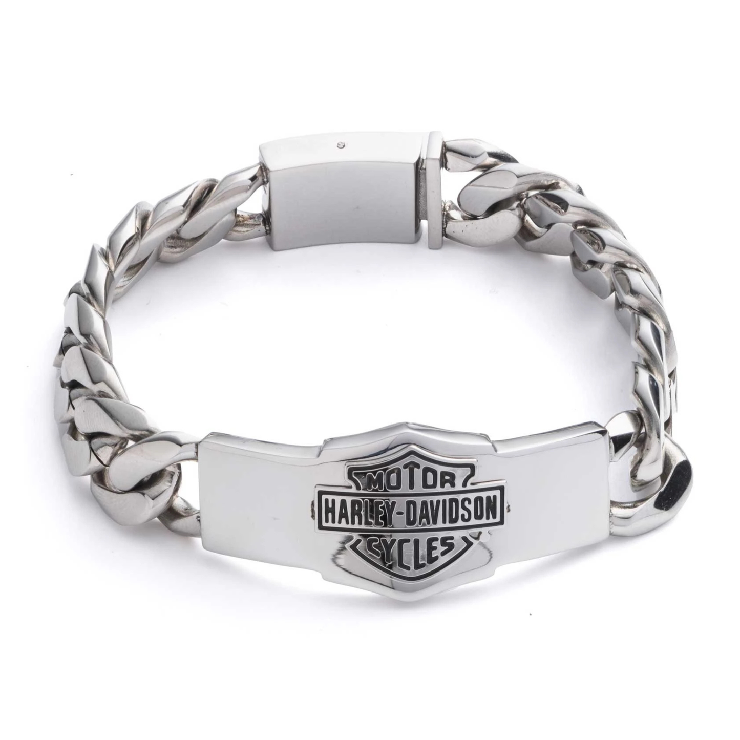 Harley-Davidson® Men's Bar & Shield Thick Curb Chain Stainless Steel Bracelet