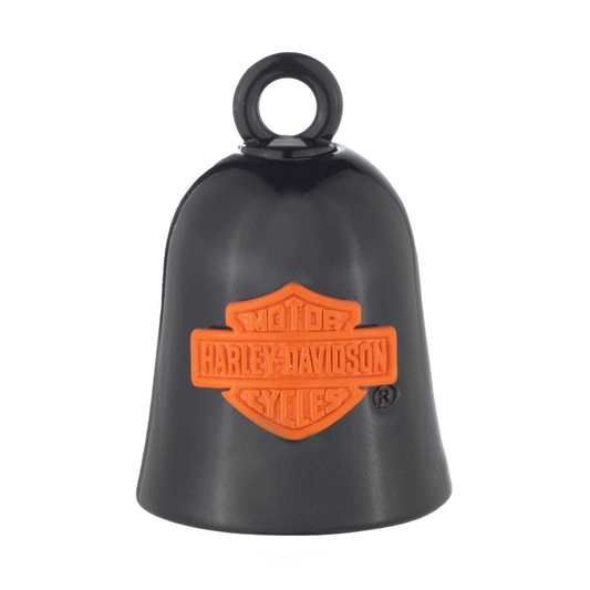 Harley-Davidson® Solid Orange Script Bar & Shield Logo Ride Bell - Black Finish