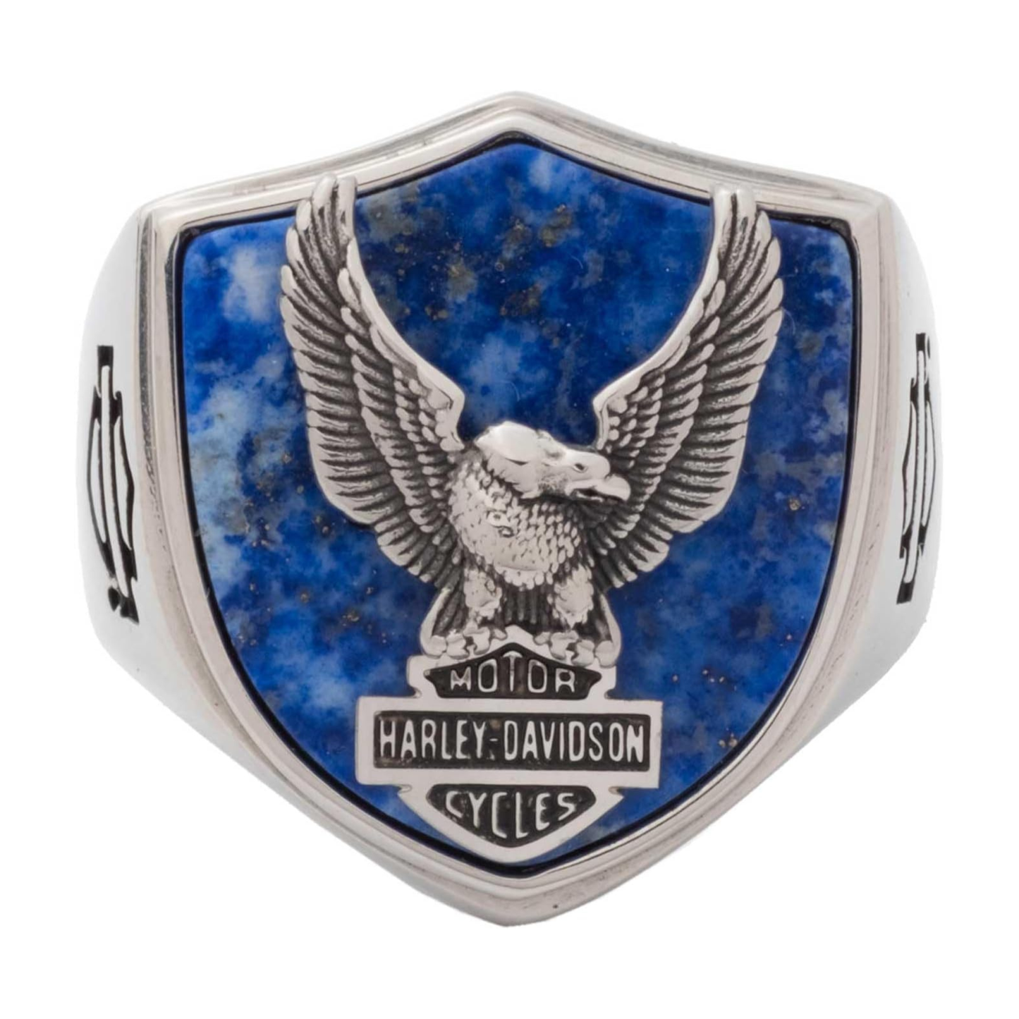 Harley-Davidson® Men's Flying Eagle Crest Ring - Stainless Steel & Sodalite Stone