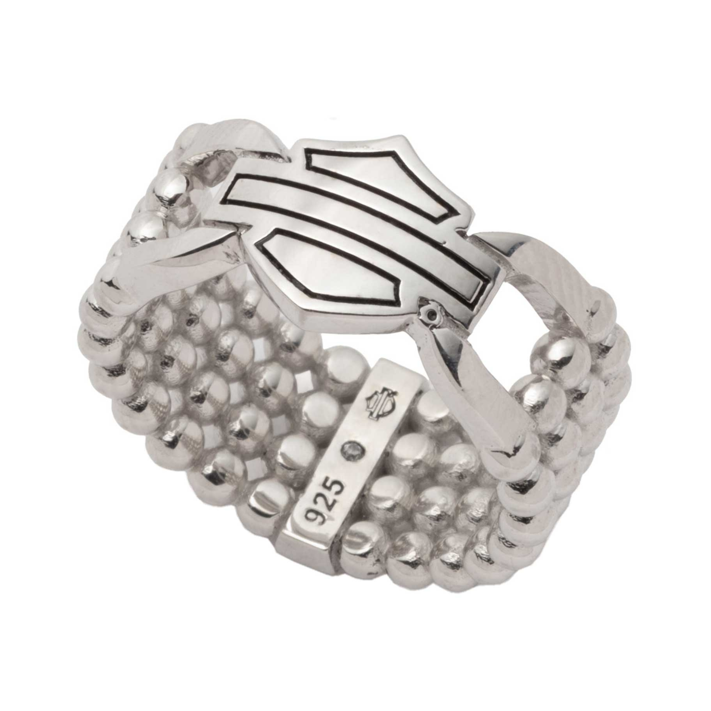 Harley-Davidson® Women's Bar & Shield Round Stack Beaded Texture Ring - Silver