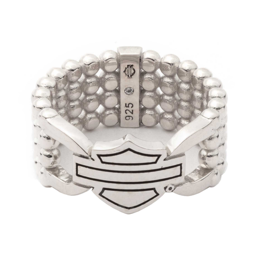 Harley-Davidson® Women's Bar & Shield Round Stack Beaded Texture Ring - Silver