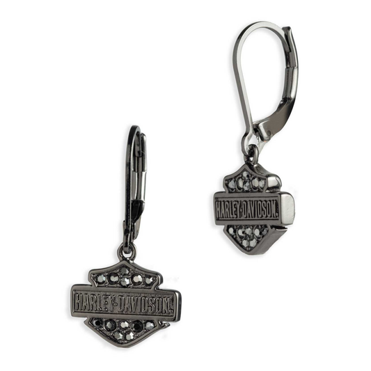 Harley-Davidson® Women's Crystal Pave Bar & Shield Logo Drop Earrings - Brass