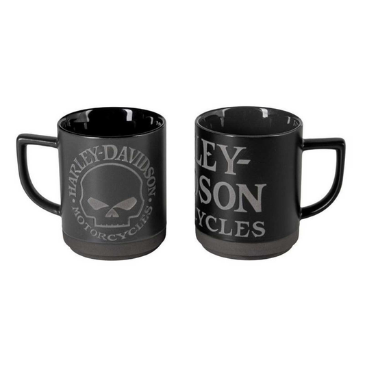 Harley-Davidson® Engraved Willie G Skull Coffee Mug Set - Set of Two 16 oz.