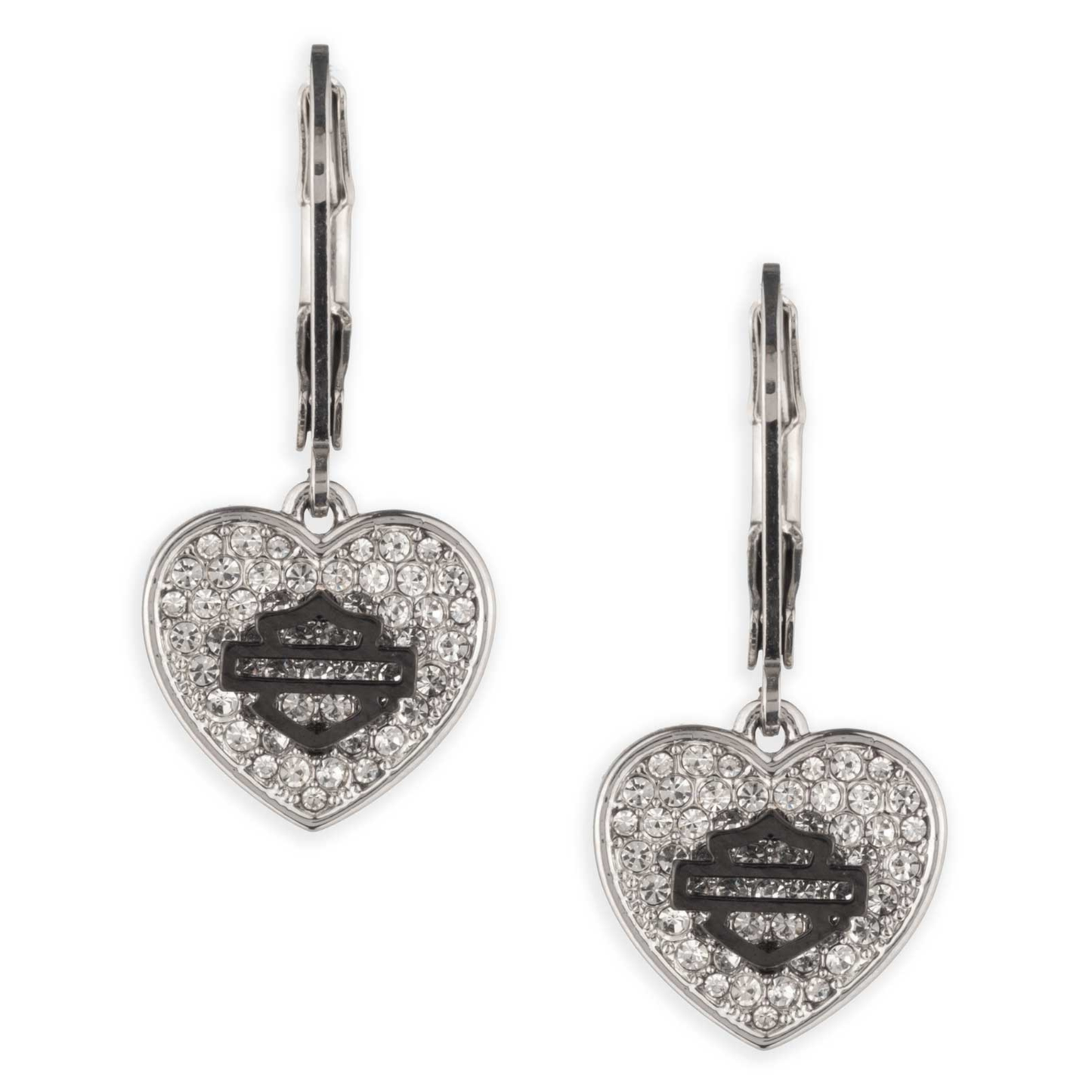Harley-Davidson® Women's Pave Crystal Bar & Shield Heart Drop Earrings