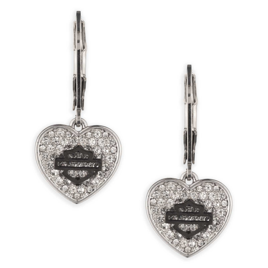 Harley-Davidson® Women's Pave Crystal Bar & Shield Heart Drop Earrings