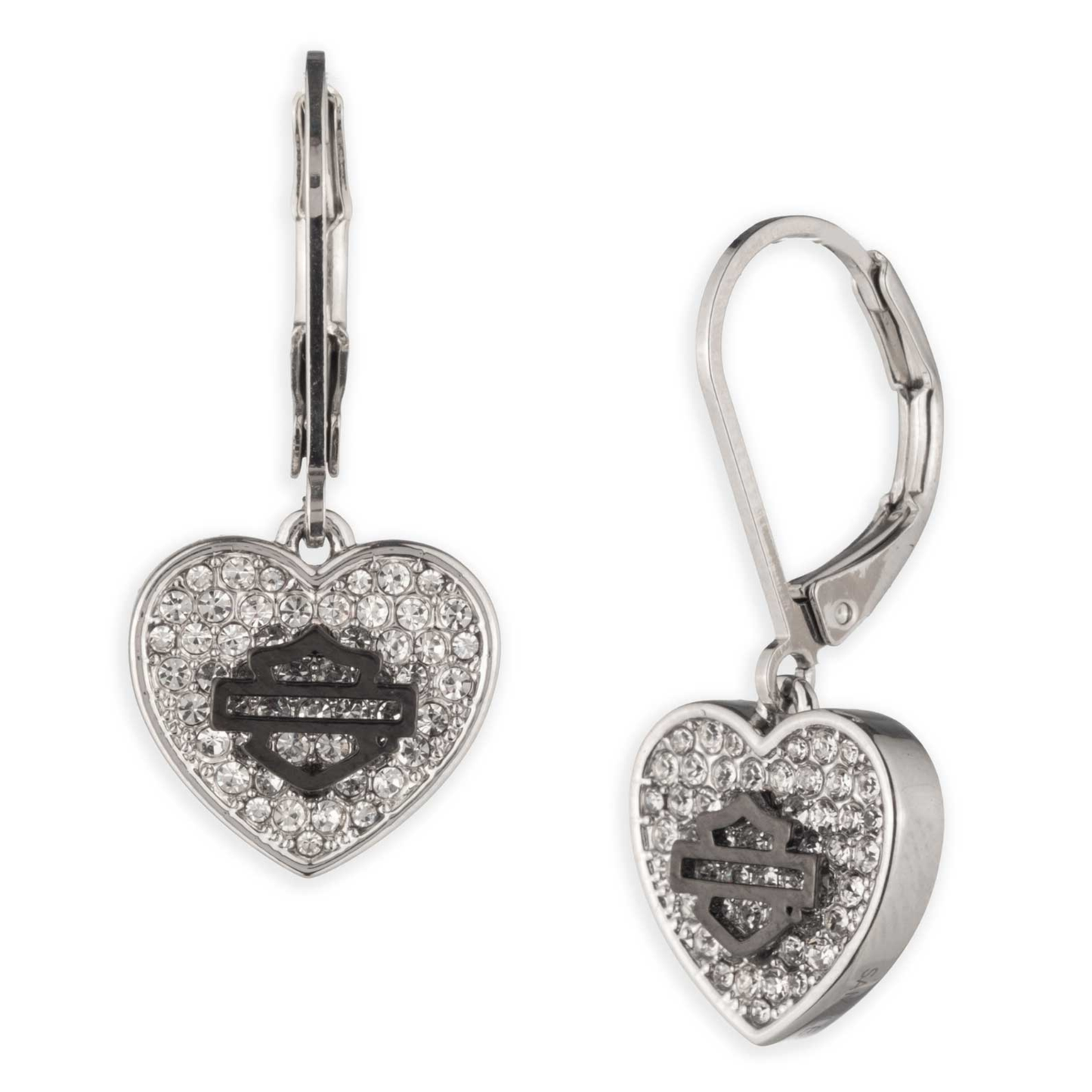 Harley-Davidson® Women's Pave Crystal Bar & Shield Heart Drop Earrings