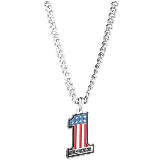 Harley-Davidson® Men's #1 RWB Logo Pendant Chain Necklace