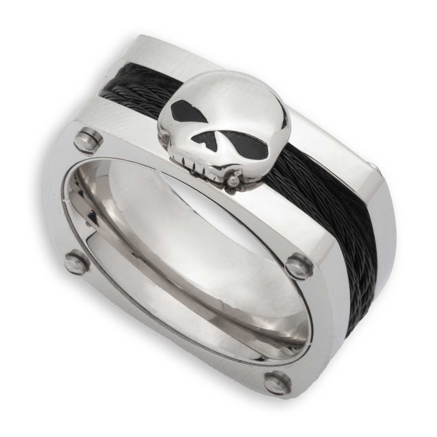 Harley-Davidson® Men's Willie G Skull Stainless Steel Square Wire Ring - Silver