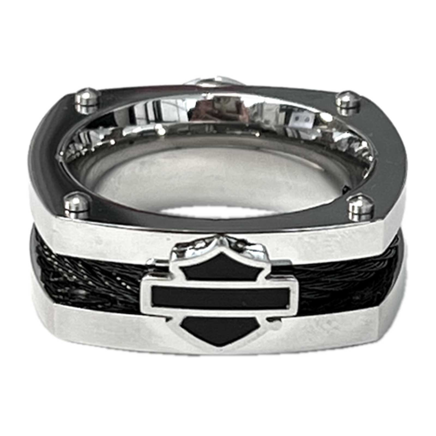 Harley-Davidson® Men's Willie G Skull Stainless Steel Square Wire Ring - Silver