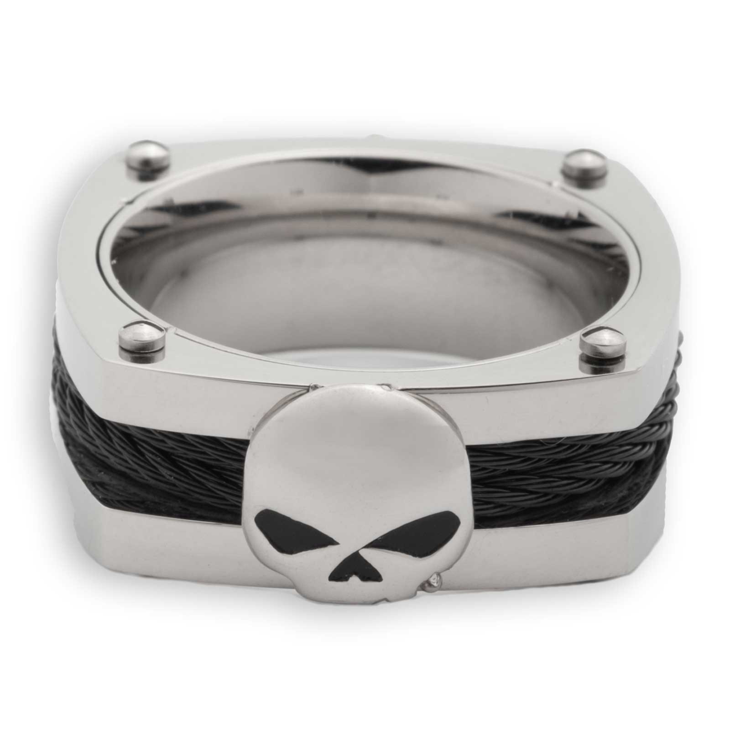 Harley-Davidson® Men's Willie G Skull Stainless Steel Square Wire Ring - Silver