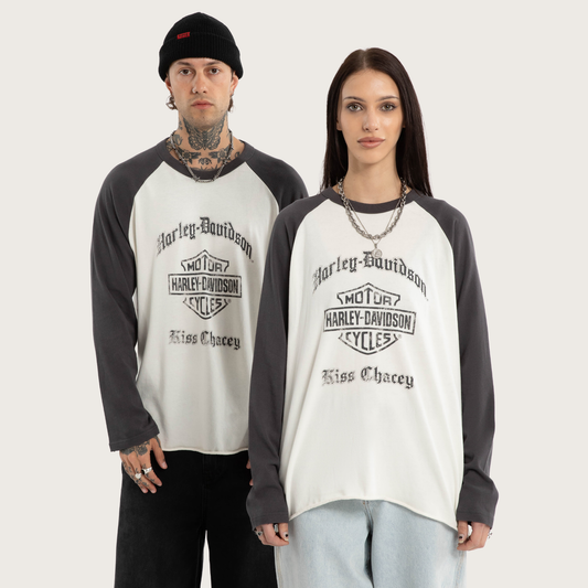 Harley-Davidson® x KSCY Dismount Raglan Longsleeve Tee - Asphalt/Blanc De Blanc