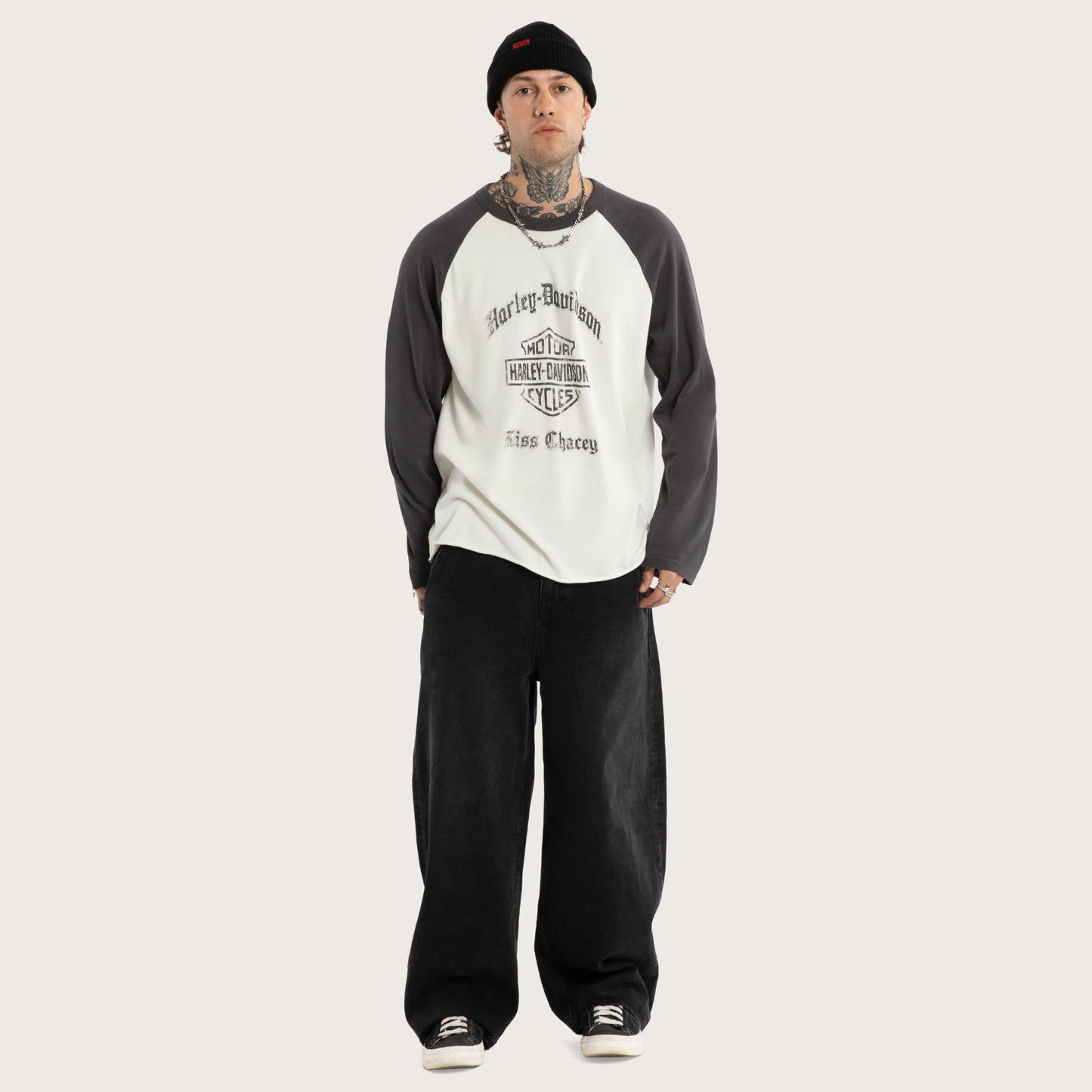 Harley-Davidson® x KSCY Dismount Raglan Longsleeve Tee - Asphalt/Blanc De Blanc