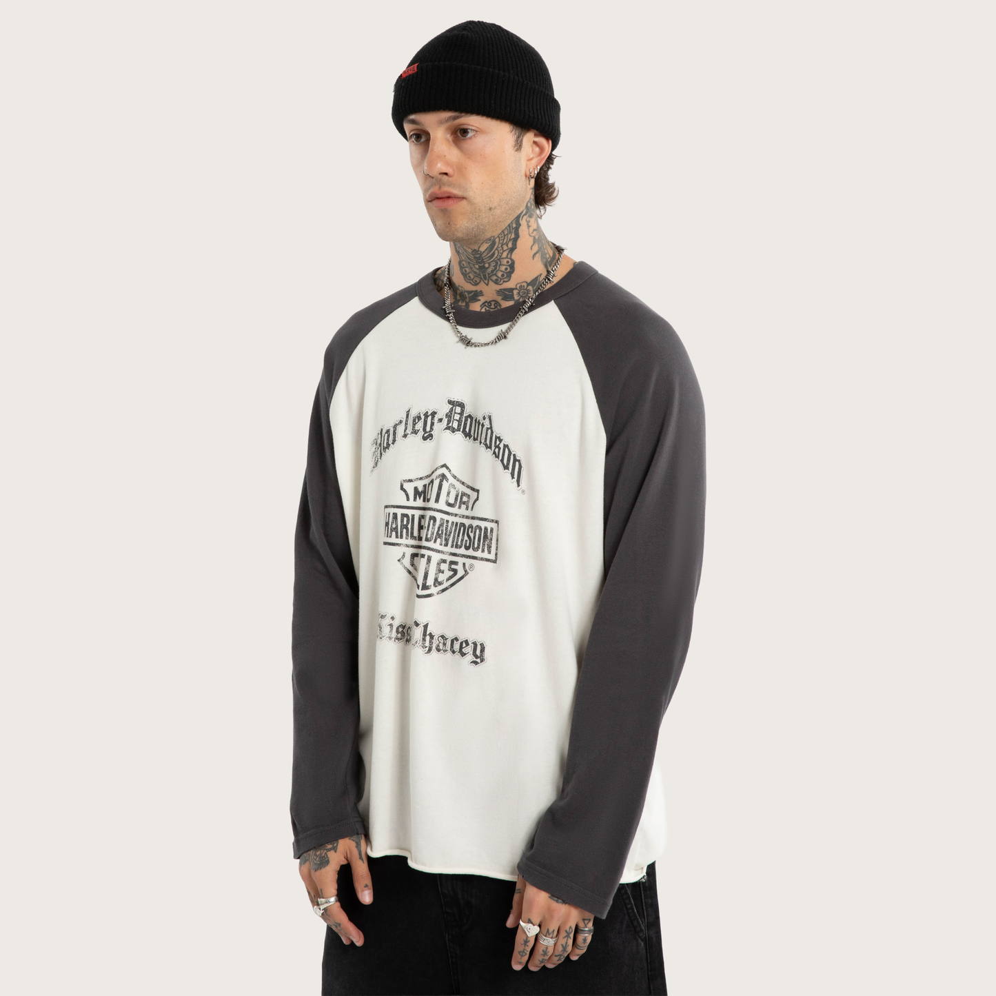 Harley-Davidson® x KSCY Dismount Raglan Longsleeve Tee - Asphalt/Blanc De Blanc