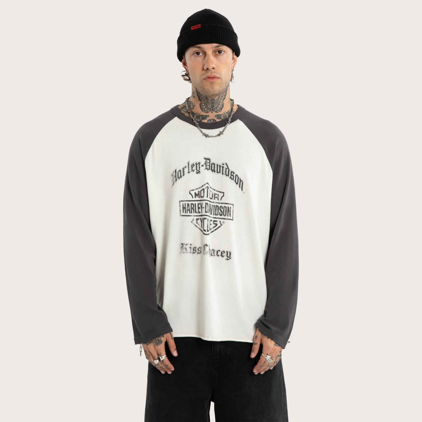 Harley-Davidson® x KSCY Dismount Raglan Longsleeve Tee - Asphalt/Blanc De Blanc