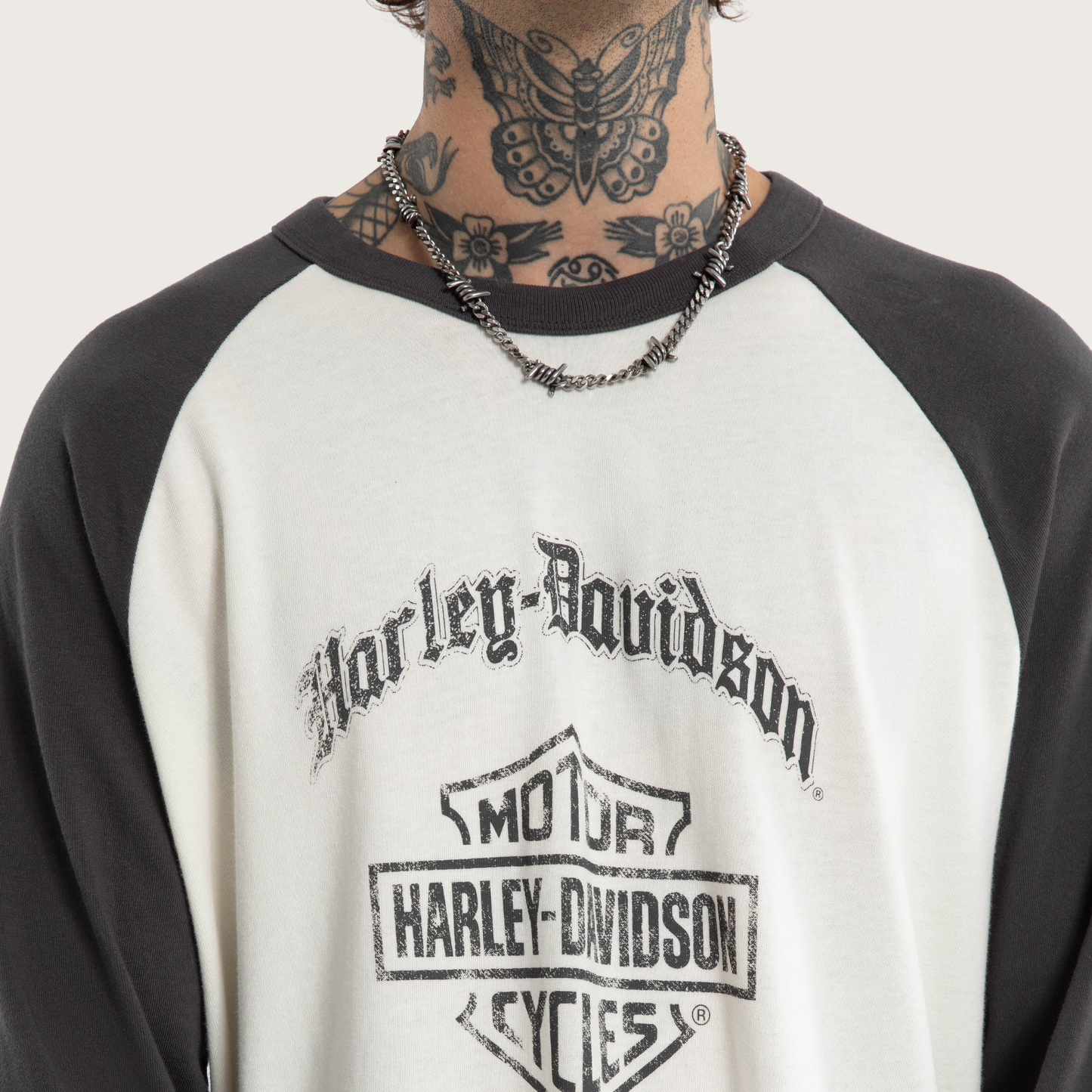 Harley-Davidson® x KSCY Dismount Raglan Longsleeve Tee - Asphalt/Blanc De Blanc