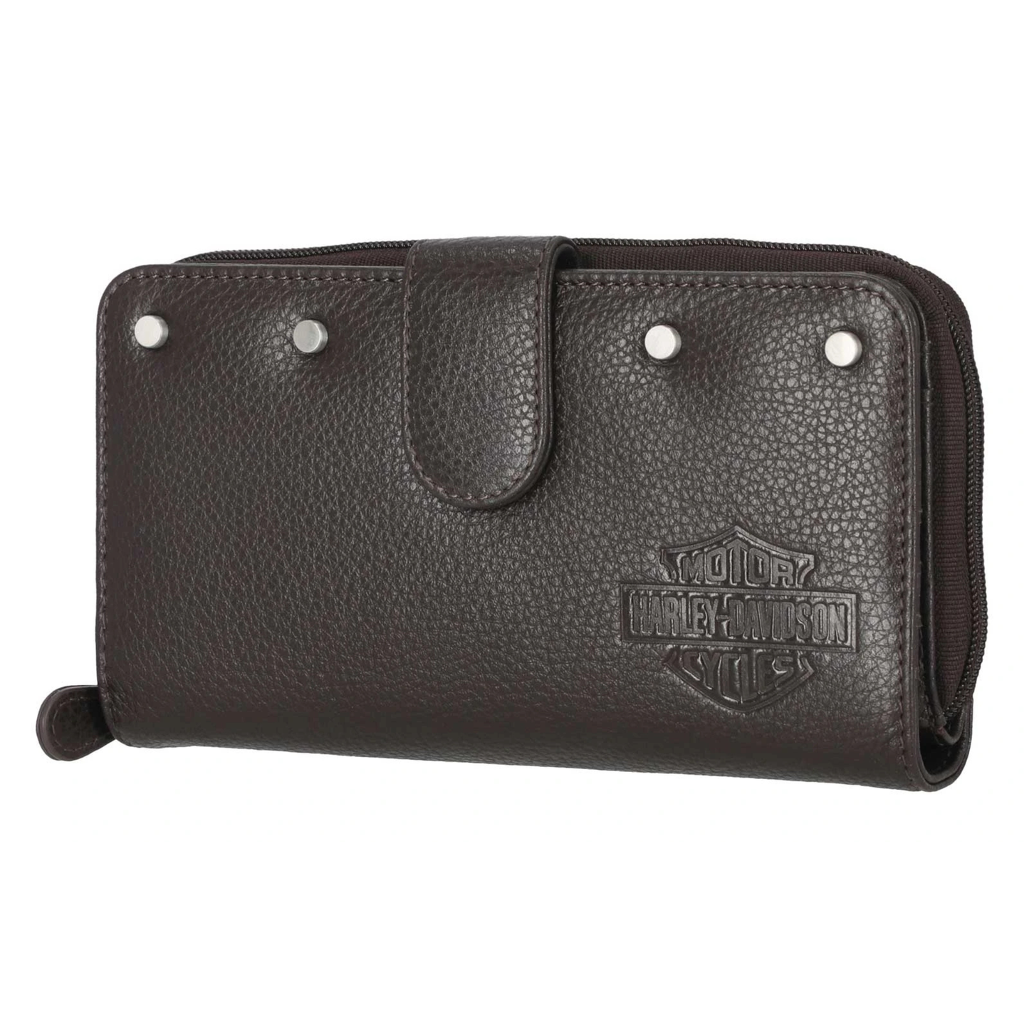 Harley-Davidson® Women's Core Stud B&S Leather Tab Clutch Wallet - Dark Brown