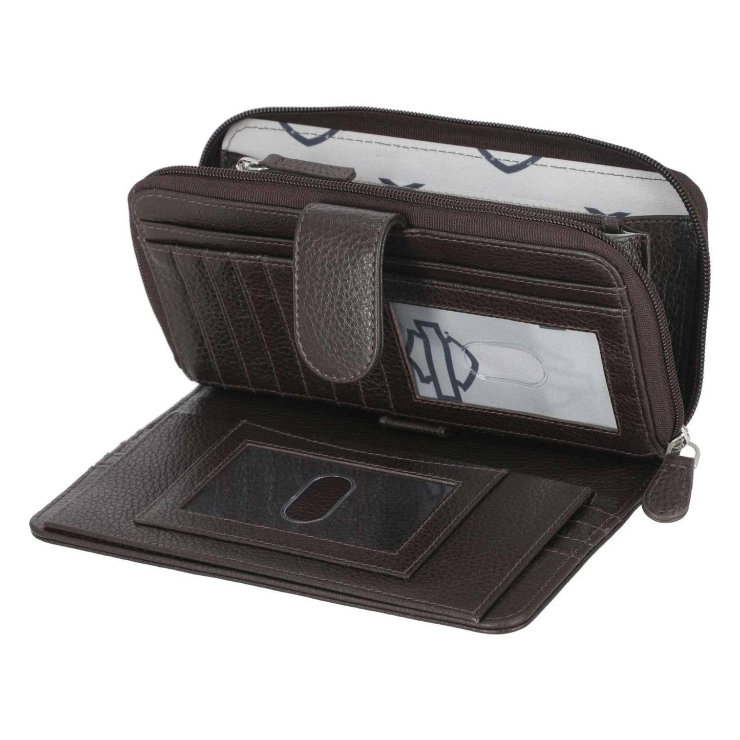 Harley-Davidson® Women's Core Stud B&S Leather Tab Clutch Wallet - Dark Brown