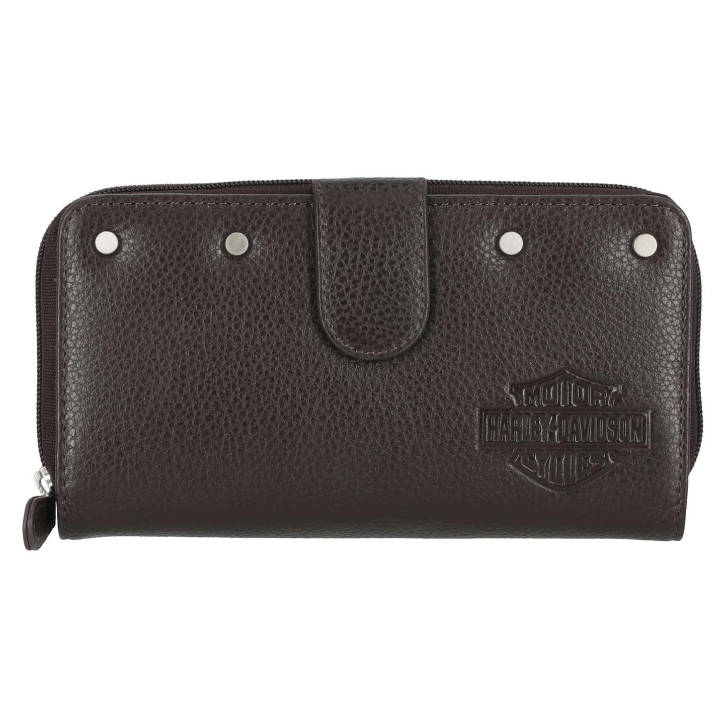 Harley-Davidson® Women's Core Stud B&S Leather Tab Clutch Wallet - Dark Brown
