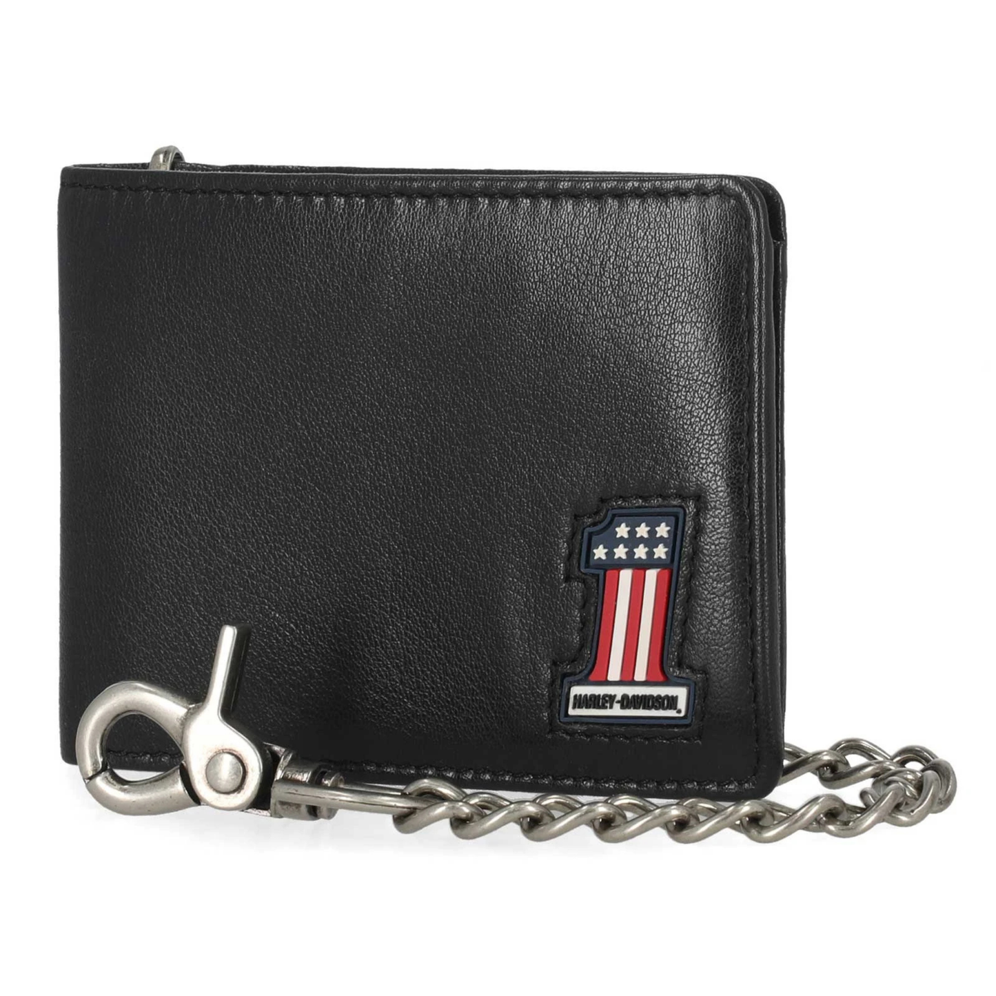 Harley-Davidson® Men's #1 RWB Logo Genuine Leather Biker Billfold Wallet - Black