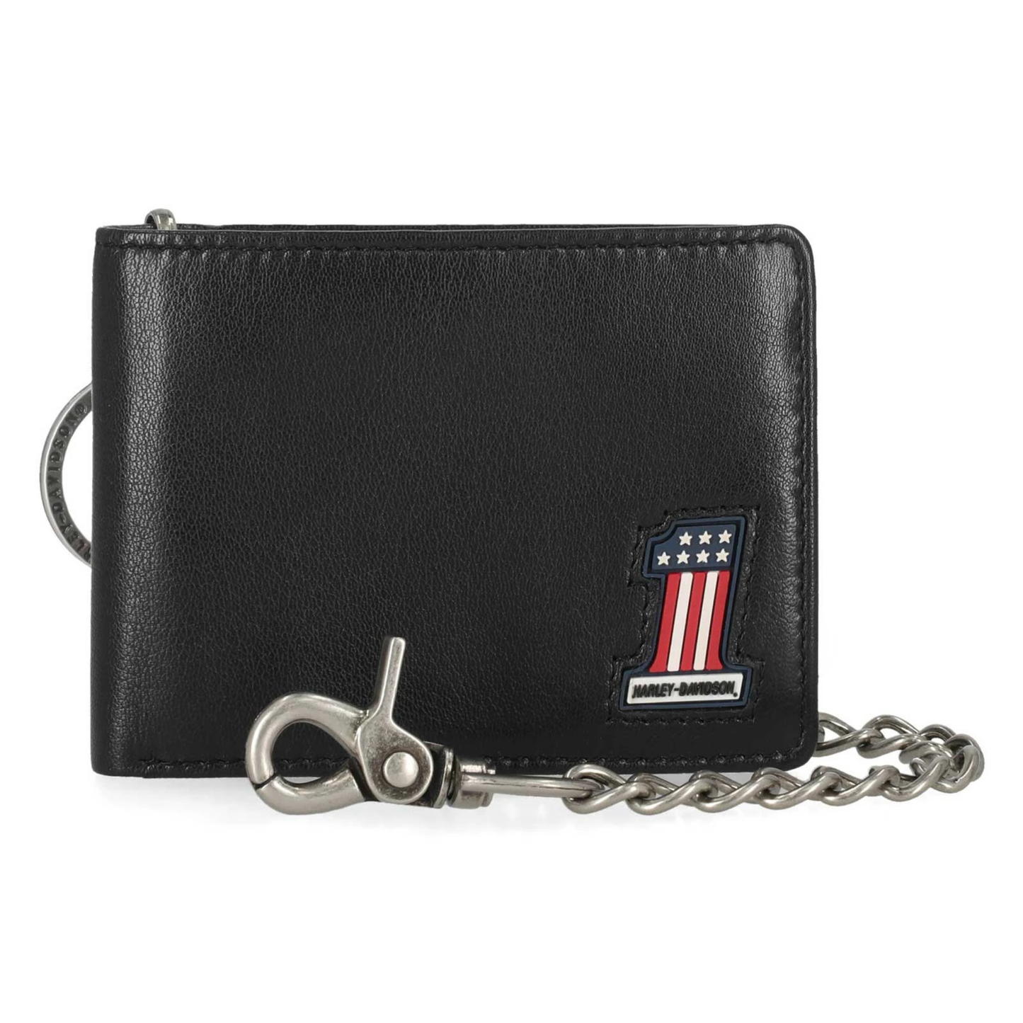 Harley-Davidson® Men's #1 RWB Logo Genuine Leather Biker Billfold Wallet - Black