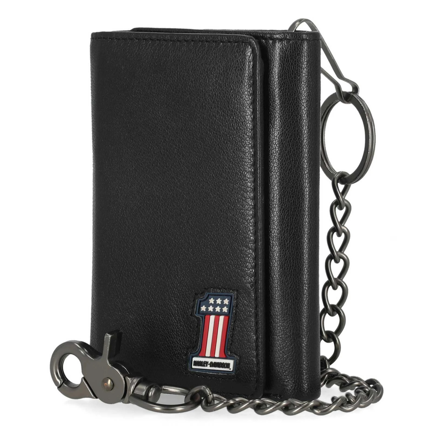 Harley-Davidson® Men's #1 RWB Genuine Leather Medium Trifold Chain Wallet